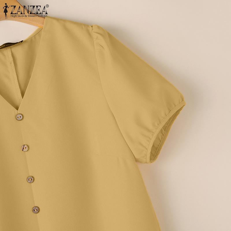 ZANZEA Women Summer V-Neck Solid Color Loose Short Sleeve Dress