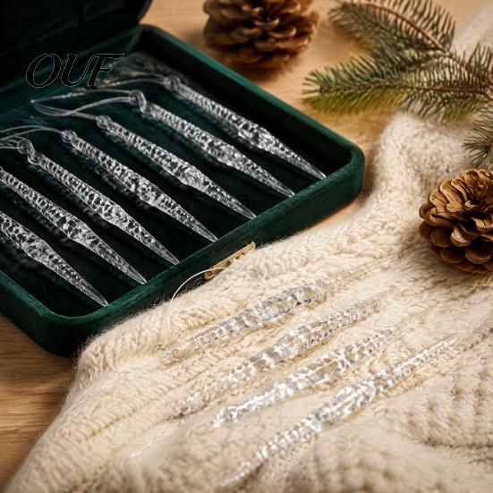 Seasonal Home Holiday Accents 12Pcs Spiral Icicle Ornaments, Christmas Twisted Hanging Decor, Transparent Winter Wonderland Party Supplies Pendants