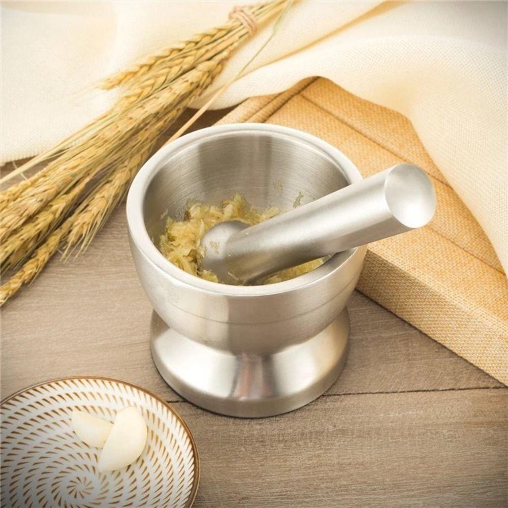 Sturdy Mortar and Pestle Double Stainless Steel Pill Crusher Comfy Grip Spice Grinder  Household