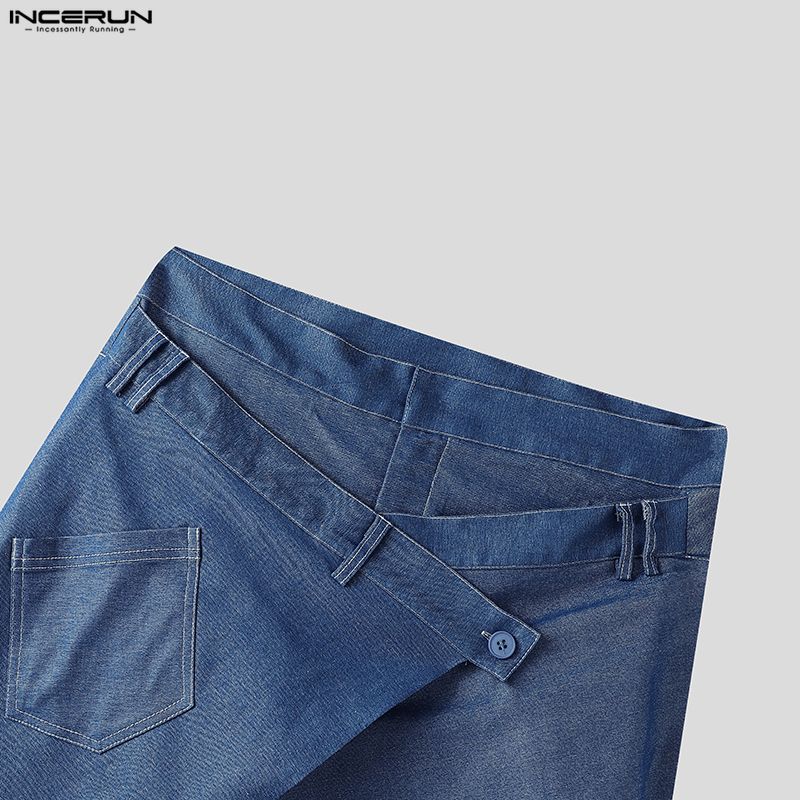 INCERUN Pantaloni Casual cu Fermoar pentru Bărbați, cu Talie Înaltă, Petrecuți în Față, cu Picioare Lungi și Largi