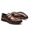 Men's Double Buckle Pointed Toe Leather Monk Shoes, Plus Size Formal Business Casual Footwear