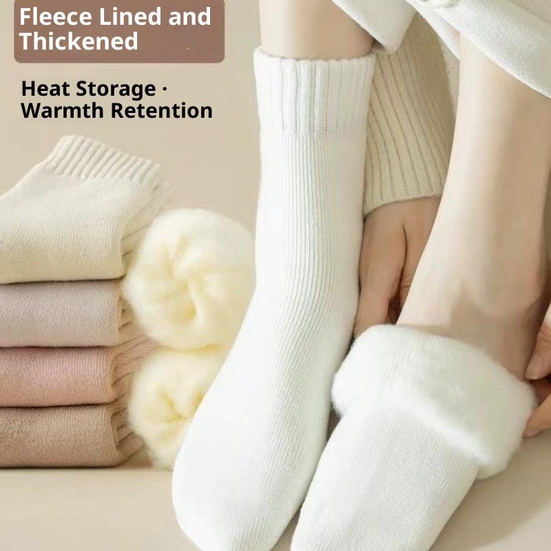 Socks Women's Autumn and Winter Velvet Padded Wool Socks Warm and Comfortable Soft Waxy Cashmere Socks Super Thick Simple Terry Socks