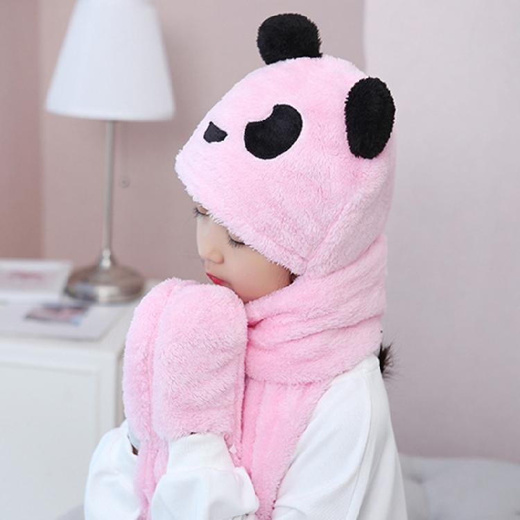 Kapuzenschal Mütze Nackenwärmer mit Tasche Fäustlinge Panda Ohren Kinder Plüsch Ohrenklappenmütze