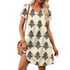 Women's Petal Short Sleeve V Neck Loose Flower  Print Swing Sundress With Pockets