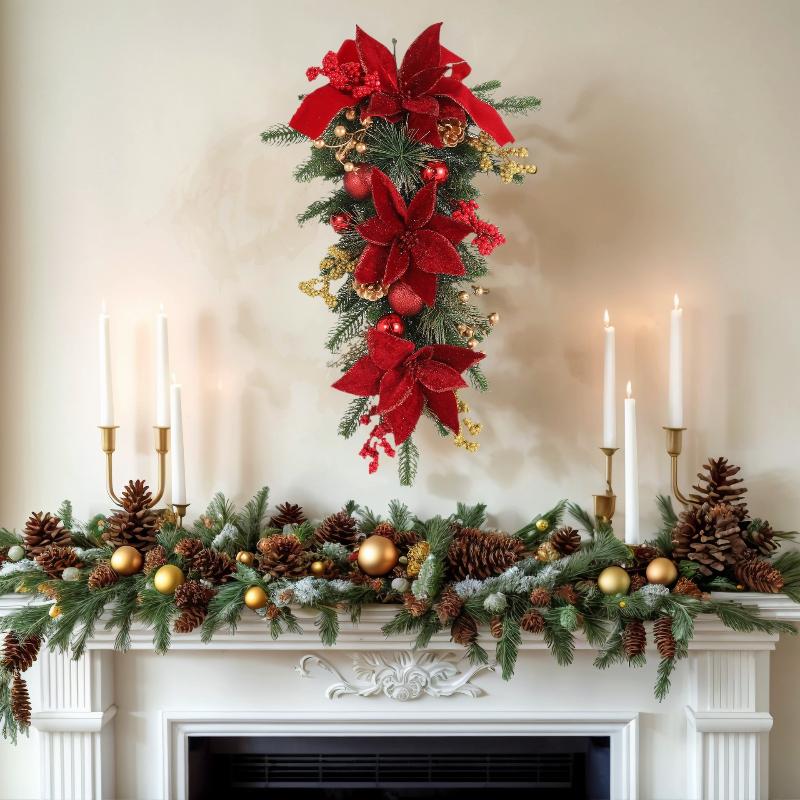 60Cm Christmas Wreath Pendant Without/With Light Atmosphere Decorative Garland Home Door Window Stairs Decoration Party Supplies