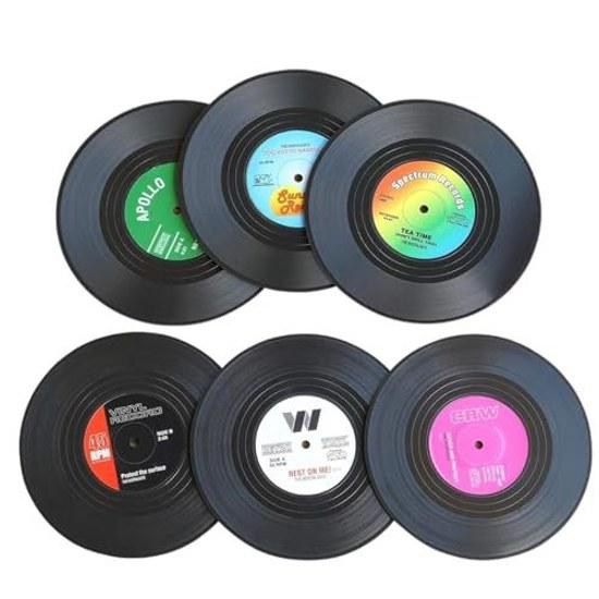 AQUALOACH record-style coaster 6-piece set ABS material stylish cute music lover gift drink mat