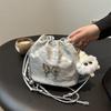 2025 New Drawstring Fashion Korean Version of This Year's Popular Chain Small Bag Women's Niche Design Butterfly Crossbody Bucket Bag