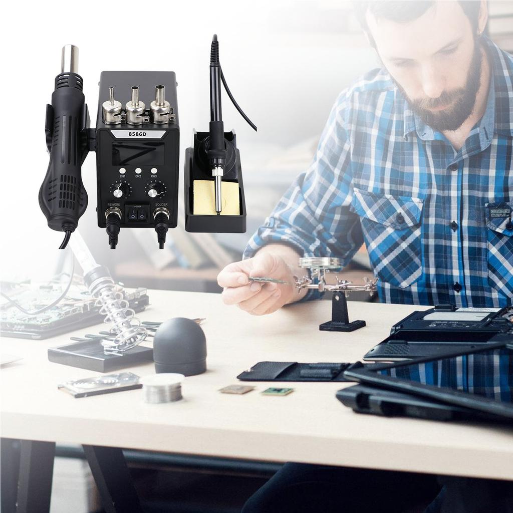 Hot Air Rework Station Soldering Station Digital Double Display Temperature Control 100°C to 450°C for Electronics