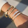 Yori Delicate Heart Shaped White Cubic Zirconia Open Bracelet Bangle Stainless Steel Rust Proof Office Ladies Chic Jewelry Gift