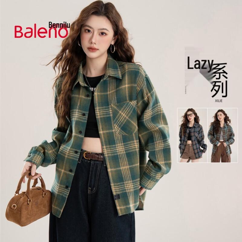 Baleno Women s Retro Plaid Long-Sleeve Shirt M