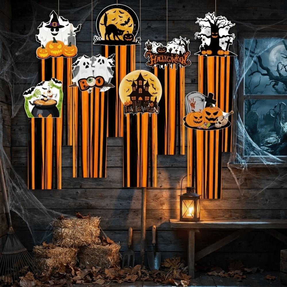 8Pcs Creative Halloween Pumpkin Hanging Decor DIY Halloween Hanging Sign Front Door