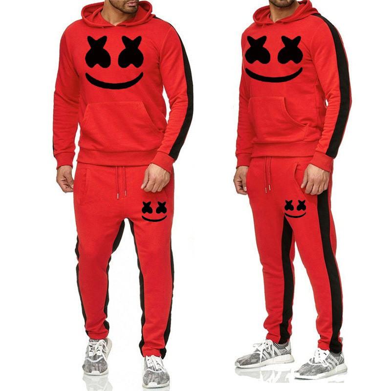 Completo da uomo invernale con cappuccio in misto cotone Tuta sportiva con stampa Marshmello Smile