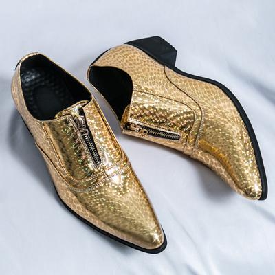 Scarpe in Pelle Verniciata Specchio Oro da Uomo Stile Britannico Scarpe con Tacco Zip Slip-On Business Formale Matrimonio Calzature