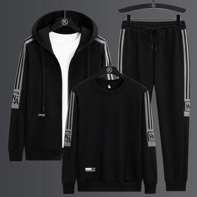 Costume 3 pièces pour homme, Pantalon de sport long, Cardigan ample pour homme, Sweat à capuche décontracté,