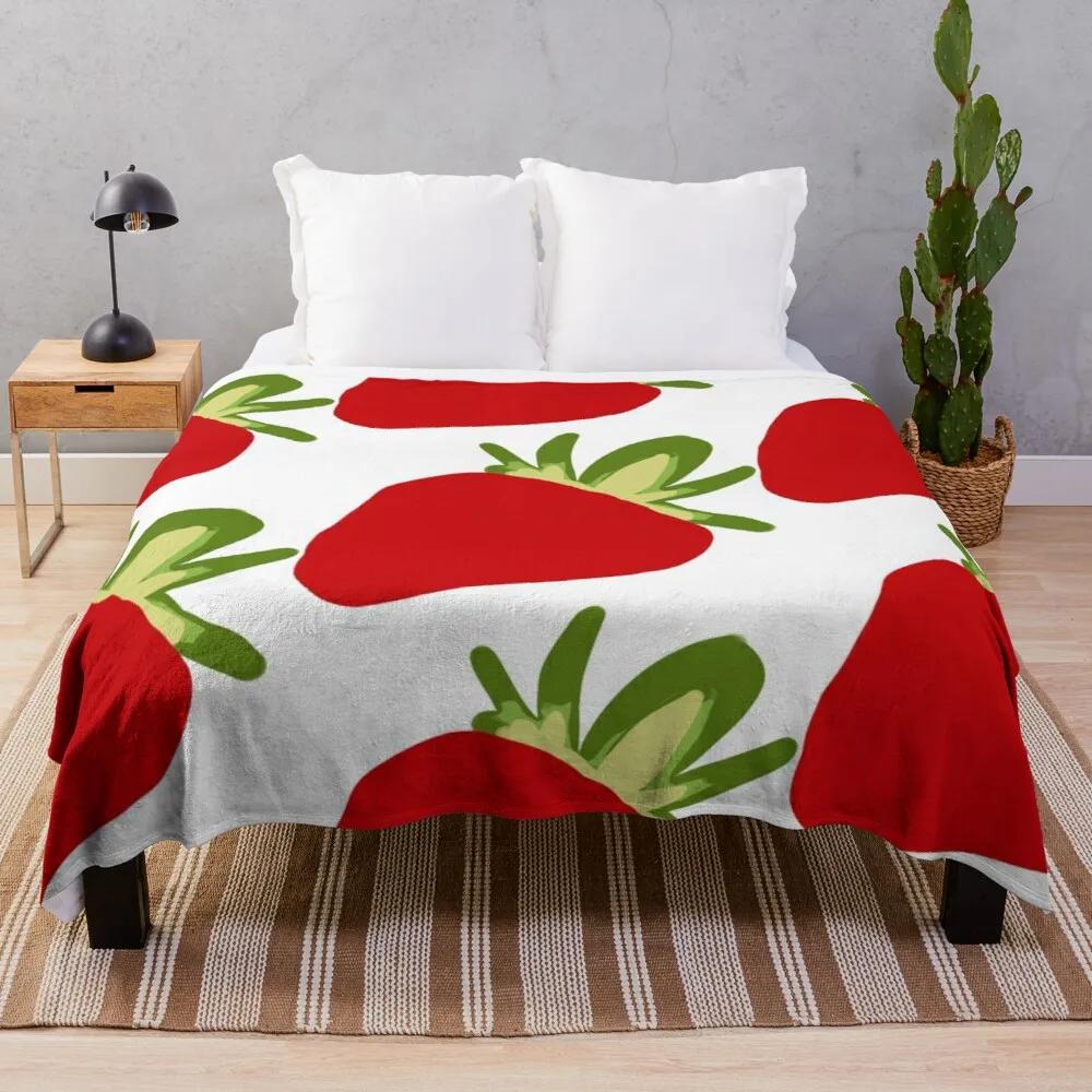 Fresh Strawberry Fruit Flannel Throw Blanket For Sofa Couch Bed Living Room Blanket King Queen Size Super Soft Warm Lightweight