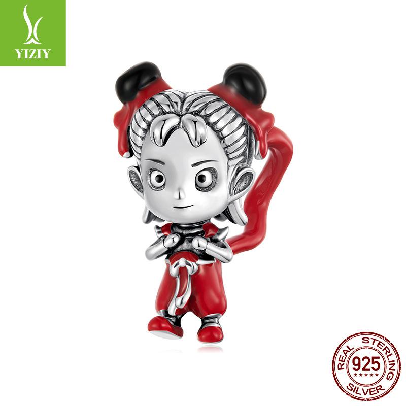 Anime Little Nezha Diy Beading Accessories Childlike Cute S925 Sterling Silver Bracelet Beads Beading