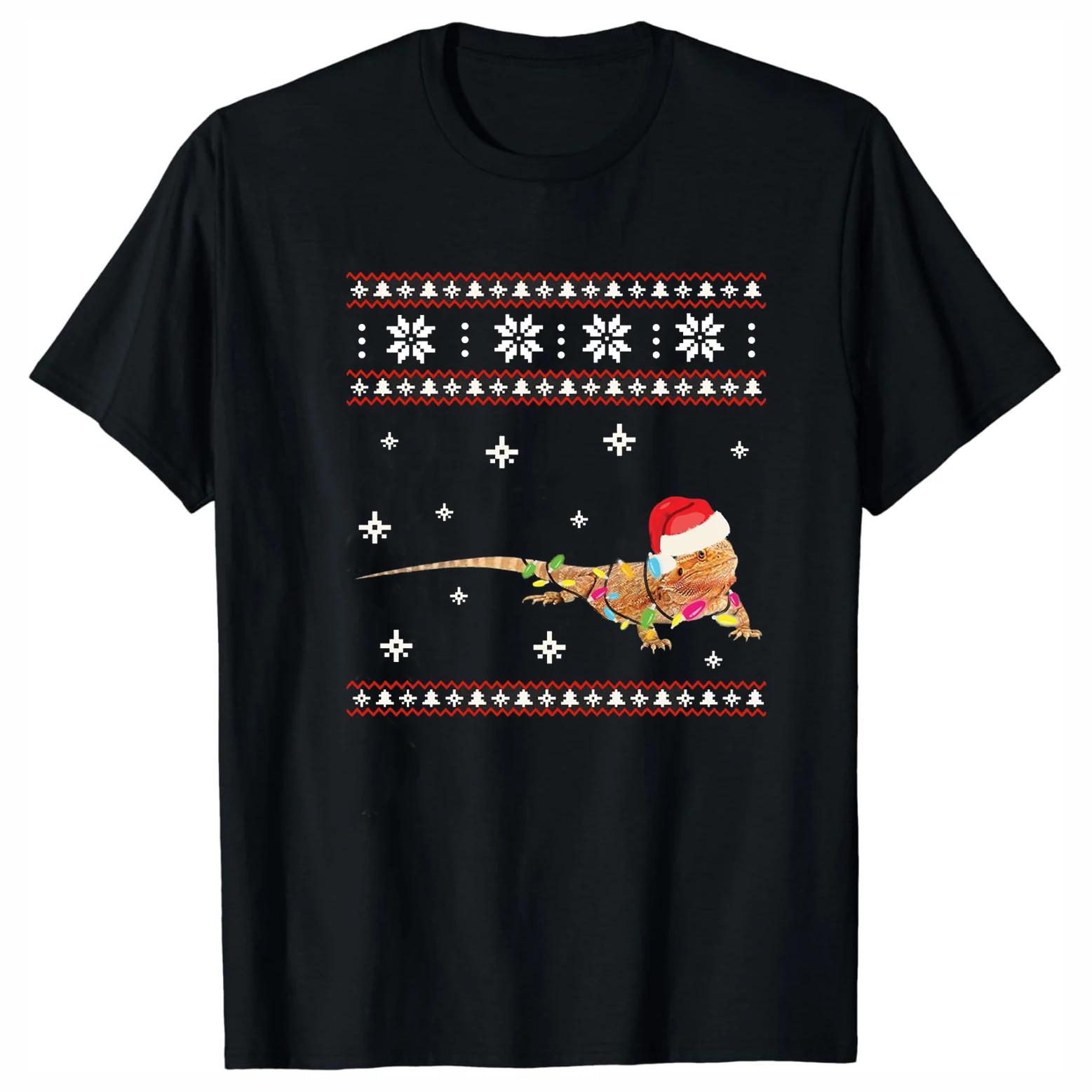 Funny Bearded Dragon Ugly Christmas Sweater TShirt 100 Cotton ONeck Summer Short Sleeve Casual Mens Tshirt Size S3XL S