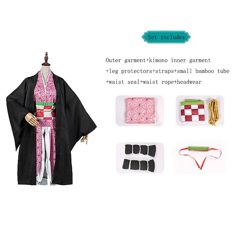 Kamado nezuko cosplay traje anime demon slayers quimono kimetsu não yaiba kamado nezuko traje peruca uniforme hallween feminino crianças
