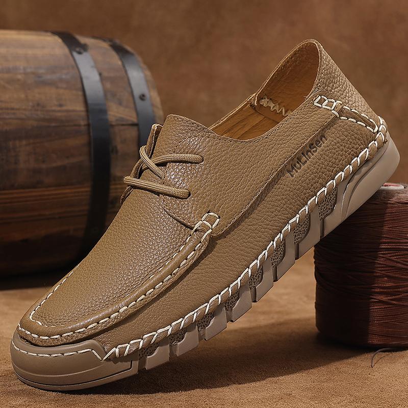 New Lightweight Top Layer Cowhide Casual Round Toe Flat Heel Men's Bean Shoes