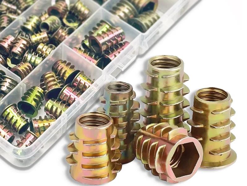 130/230pcs Threaded Inserts Nuts, Threaded Wood Inserts Nuts Assortment Tool Kit, 11 Sizes Metric M4/M5/M6/M8/M10 Hex Socket Dri