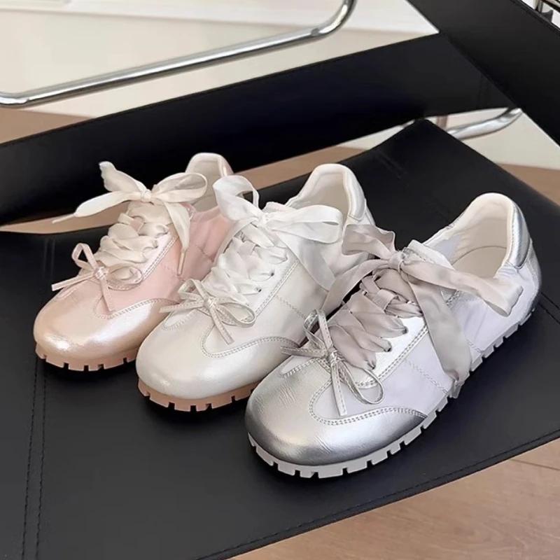 Fashion Women Flats Sneakers Designer Lace Up Bow Shoes 2025 Summer New Trend Casual Running Sport Shoes Walking Soft Sandalias De Mujer