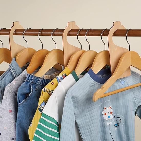 Wood Hangers 360° Swivel Hook and Notches Wood Clothes Hanger for Hanging Garments and Accessories with Non-Slip Bar Natural Pack of 12