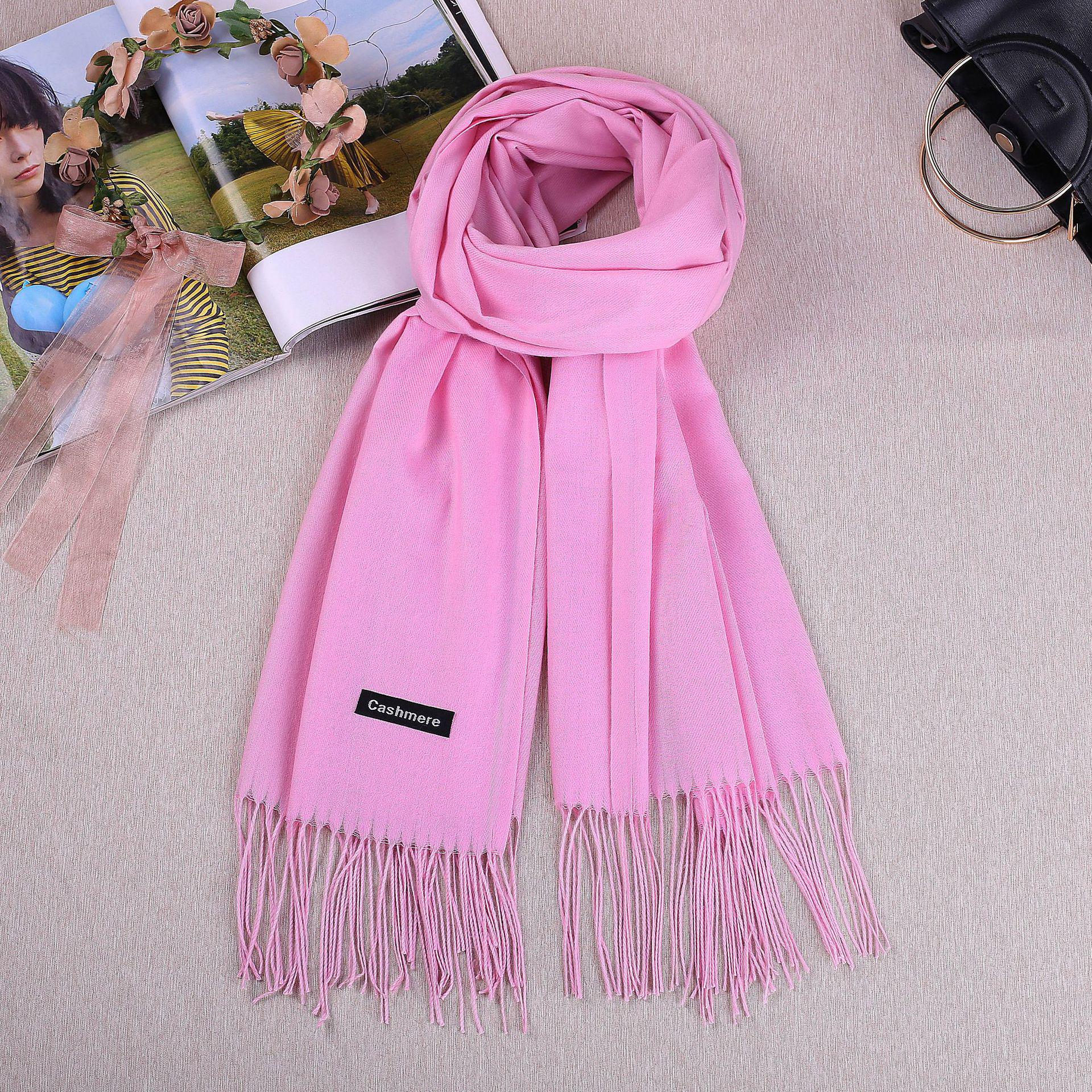 

Осень-зима 2023, женский однотонный шарф из искусственного кашемира, европейский и американский длинный теплый платок с кисточками, простой кашемировый шарф 70x200cm