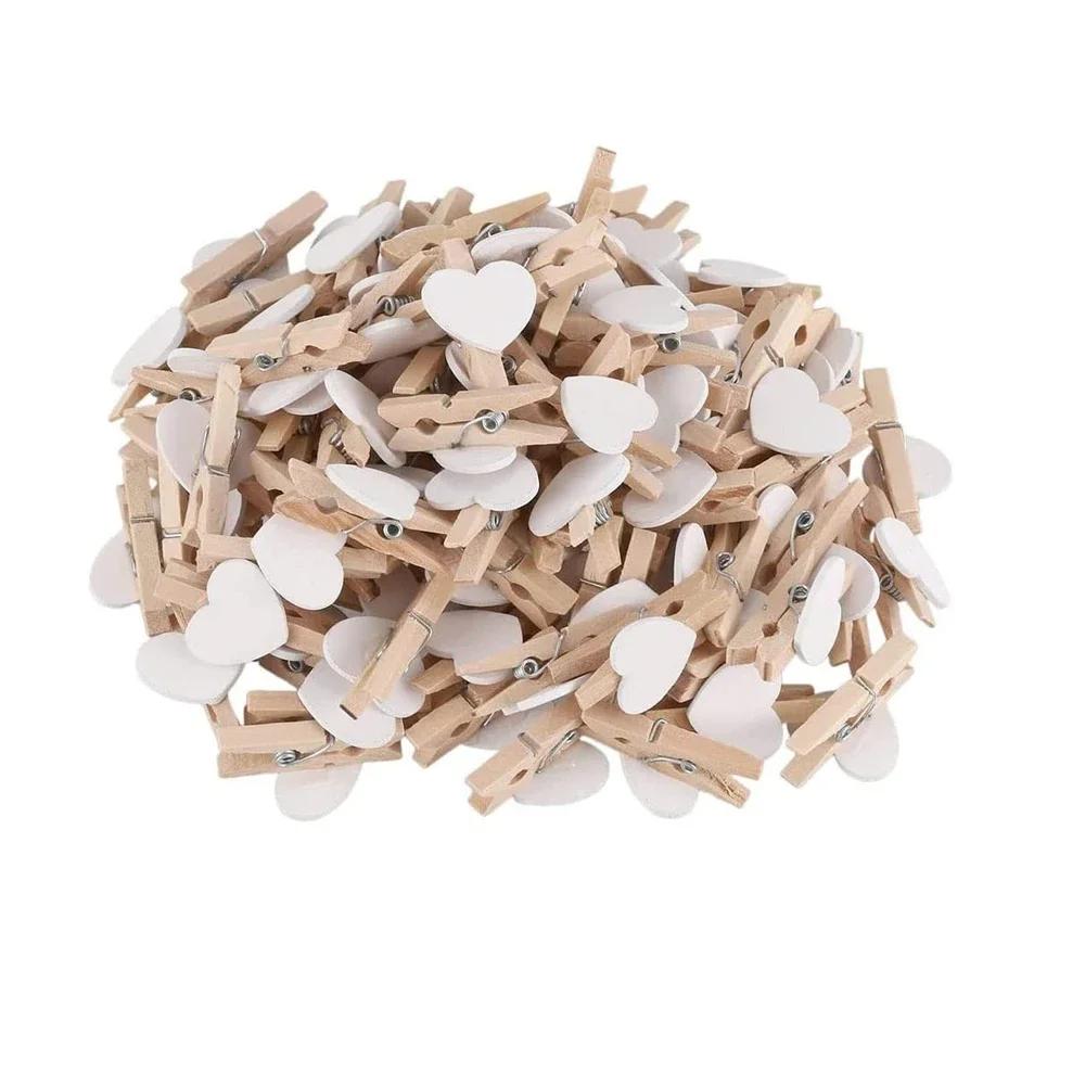 25/50Pcs Heart Wooden Clothespins, Colorful Mini Clips with Natural Jute Twine for DIY Crafts & Photo Display