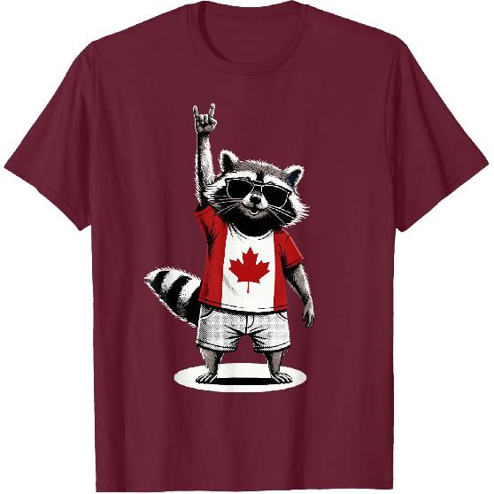 Raccoon Canadian Flag Rocks Funny Canada T-Shirt