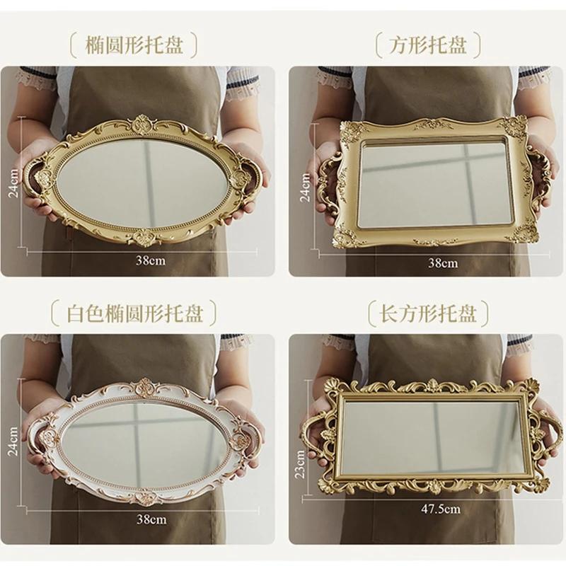 Metal Storage Tray Jewelry Display Plate Retro Dessert Fruit Cake Plate with Handle for Decor Hotel Cafe Serving Tray