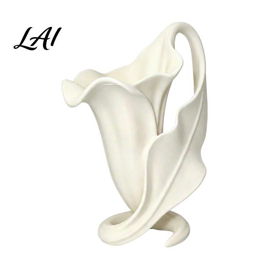 3D Printed Flower Vase Calla Lily Ornament Elegant Matte Off-White Holder with Stable Spiral Abstract Ceramic Look Base Minimalist Desktop Decor for