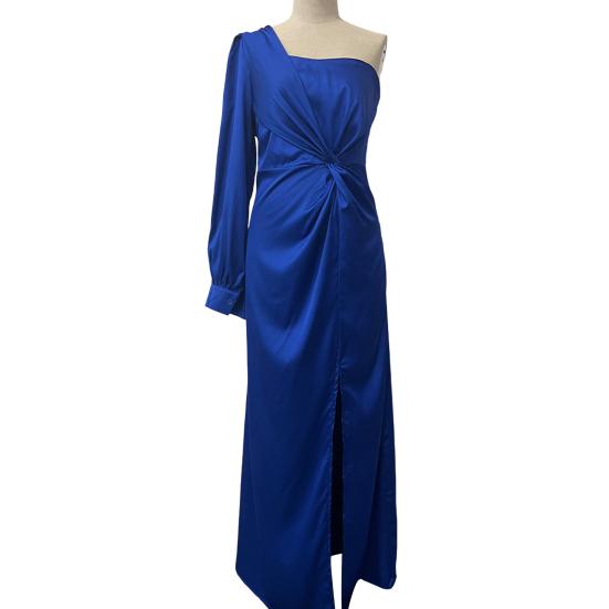 Abendkleid für Damen, eine Schulter, ärmellos, geteilter Saum, einfarbig, schmale Taille