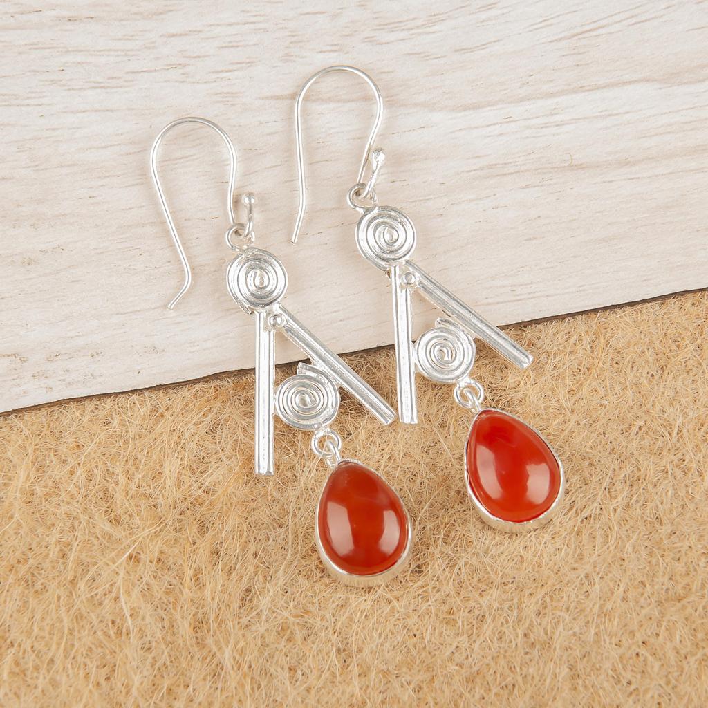 Karneol 925 Sterling Silber Ohrringe, handgefertigte Edelstein Ohrringe Schmuck, Geschenke für Frau Brandneue Ohrringe