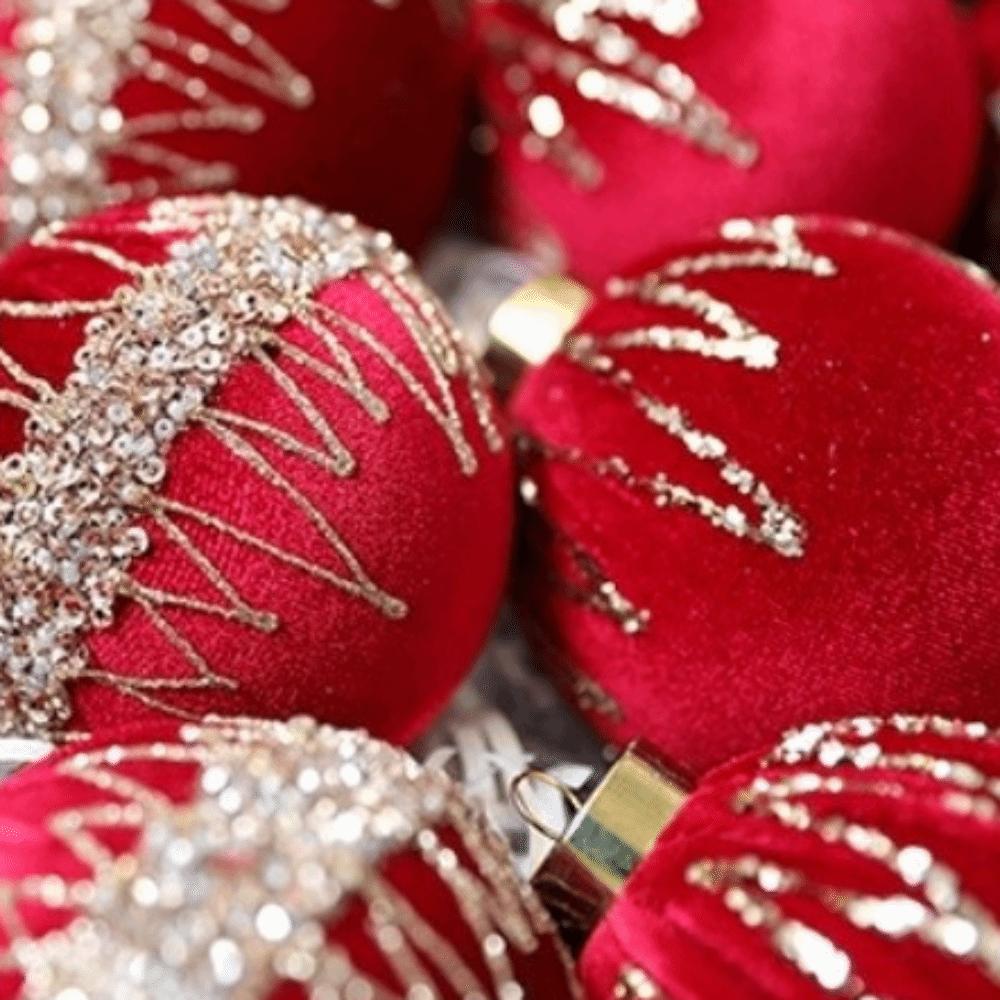 12pcs/set 8CM Christmas Ball Ornaments Sparkling Flocking Christmas Spheres Plastic Velvet Xmas Window Decor