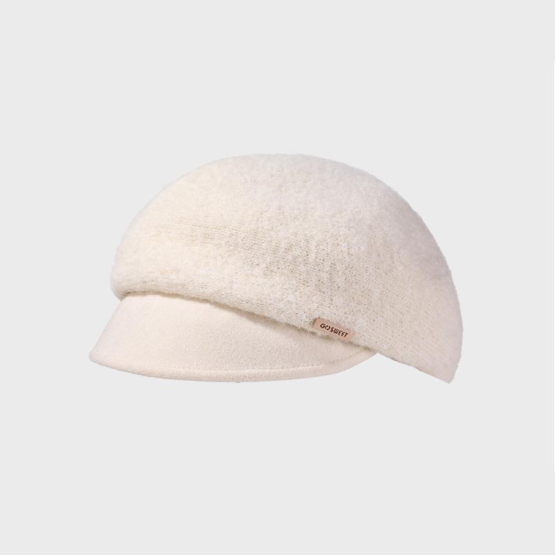 Women's Thick Wool Knitted Beret Autumn Winter Solid Color Stitching Cap