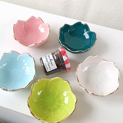 2pcs Sakura Ceramic Seasoning Dipping Bowl Cherry Blossom Trinket Plate Sauce Porcelain Sauce Dish Plate for Condiment Kitchen