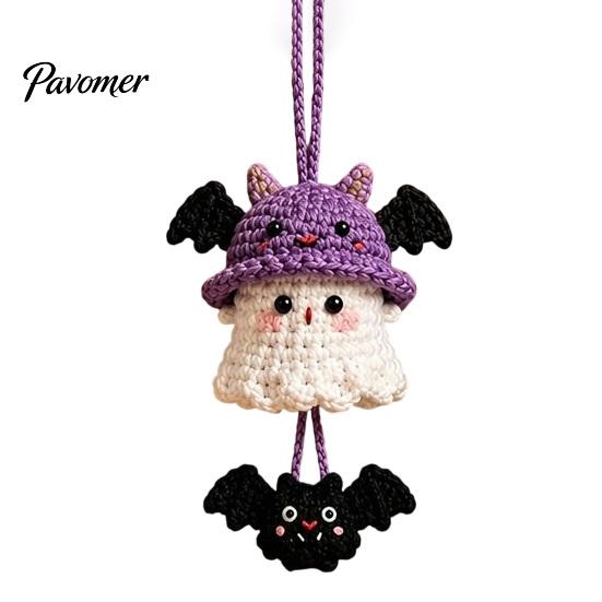 Cute Halloween Bag Charm Handmade Crochet Ghost Keychain, Plush Animal for Bags Portable Keychain Car Keys, Spooky Festive Knitted Ornament