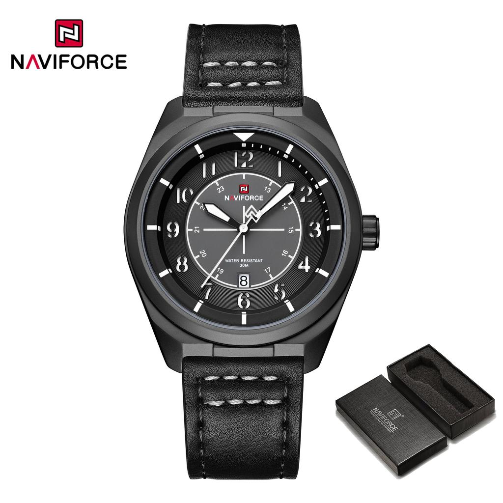 NAVIFORCE Original Men Fashion Quartz Watch Leather Strap 30m Waterproof Calendar Compass Design Men Leisure Business Watch NF9281L