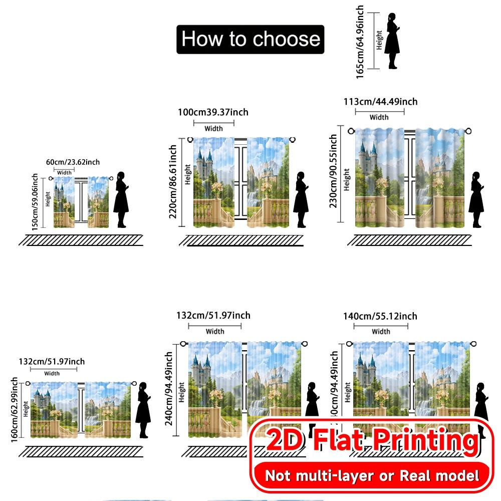 2pcs   2D FLAT PRINTING Curtains (Without Rod) Enchanted Castle Holiday Halloween Christmas Printed Curtains Versatile Fabric