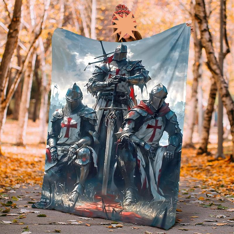 Cross Templars Knight Flannel Blanket Soft Warm All-Season Throw, Design for Camping, Car Travel, Hiking Sofa, Bed, Office Perfect Gift for Parties