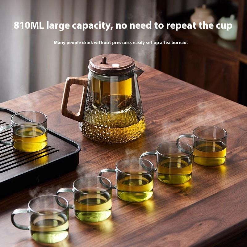 GIANXI 590ML Magnetic Lid Wooden Handle Teapot For Tea Transparent Tea Infuser Teapot Separation Filter Puer Tea Brewing Kettle