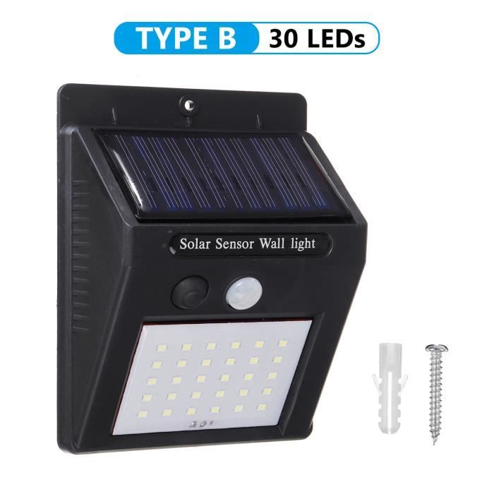 Applique murale Lampe solaire 30 LED Lumière Extérieur Etanche capteur Détecteur de Movement éclairage TYPE B