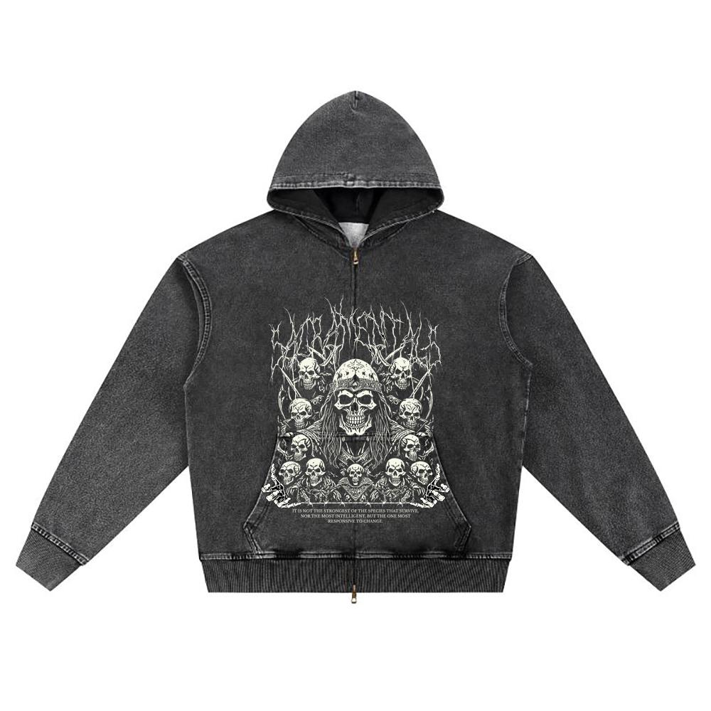 DTG Print Knitted Denim Zip-Up Hoodie Sacramentals Brother Print Zipper Hoodies  
