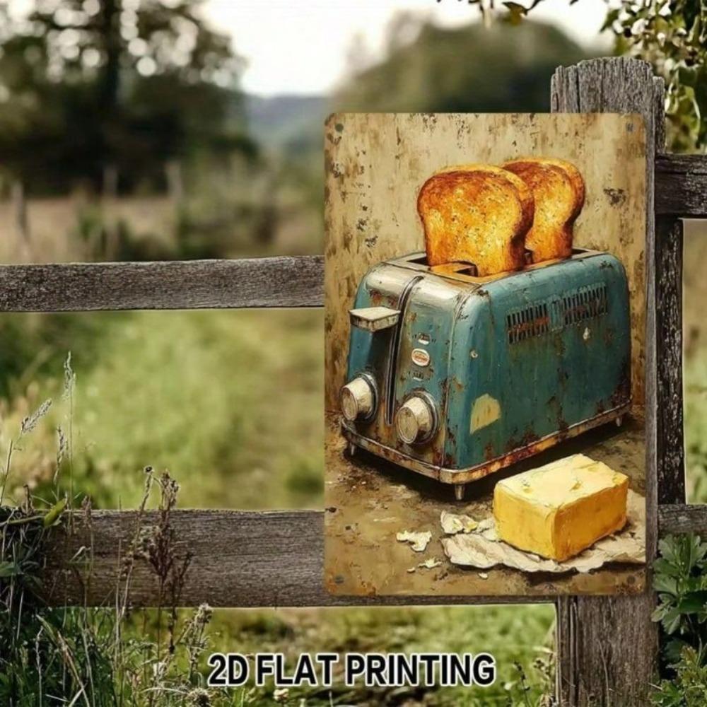 Vintage Metal Tin Sign for Kitchen Wall Decor Retro Toaster Breakfast Plate Aluminum Poster