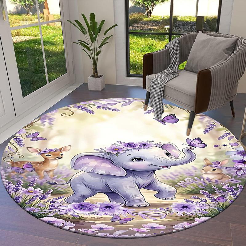 1PC Elephant Non-Slip Floor Round carpet, Office, family, bedroom, Large Area Rug Indoor Rugs,  Durable PolyesterH0344