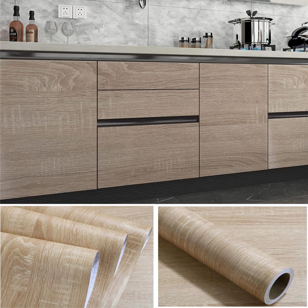 55cm Wide Wood Grain Home Decor Furniture Waterproof Vinyl Wall Sticker Self Adhesive PVC Wallpaper Kitchen Cabinet Door Sticker