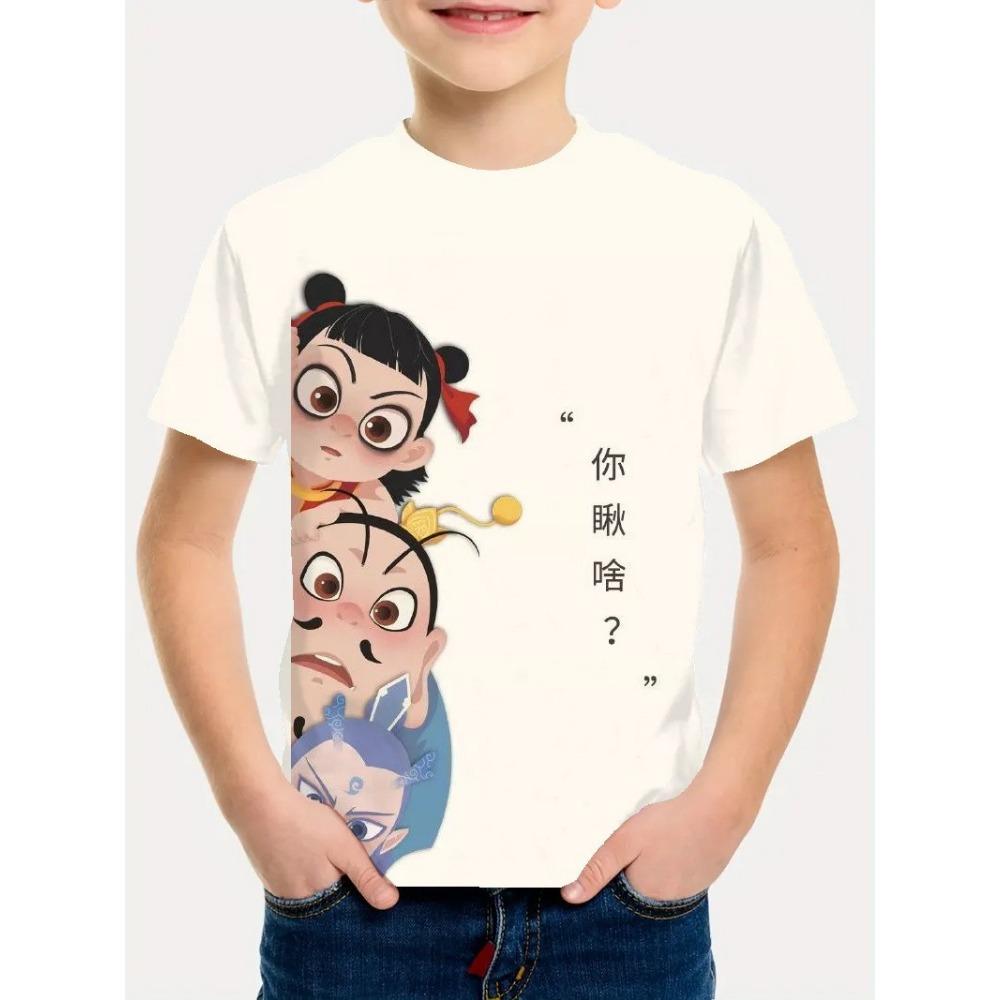 Children's Nezha Series 3D Digital Printed Boys' Fashionable and Comfortable Round Neck Short Sleeved T-shirt