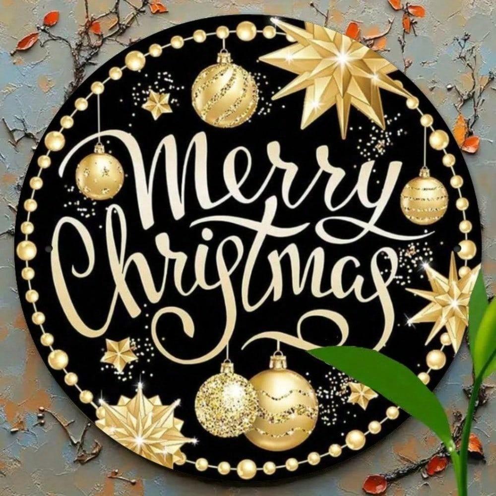 Vintage Round Metal Tin Sign Wall Art Christmas Holiday Decor Home Gift