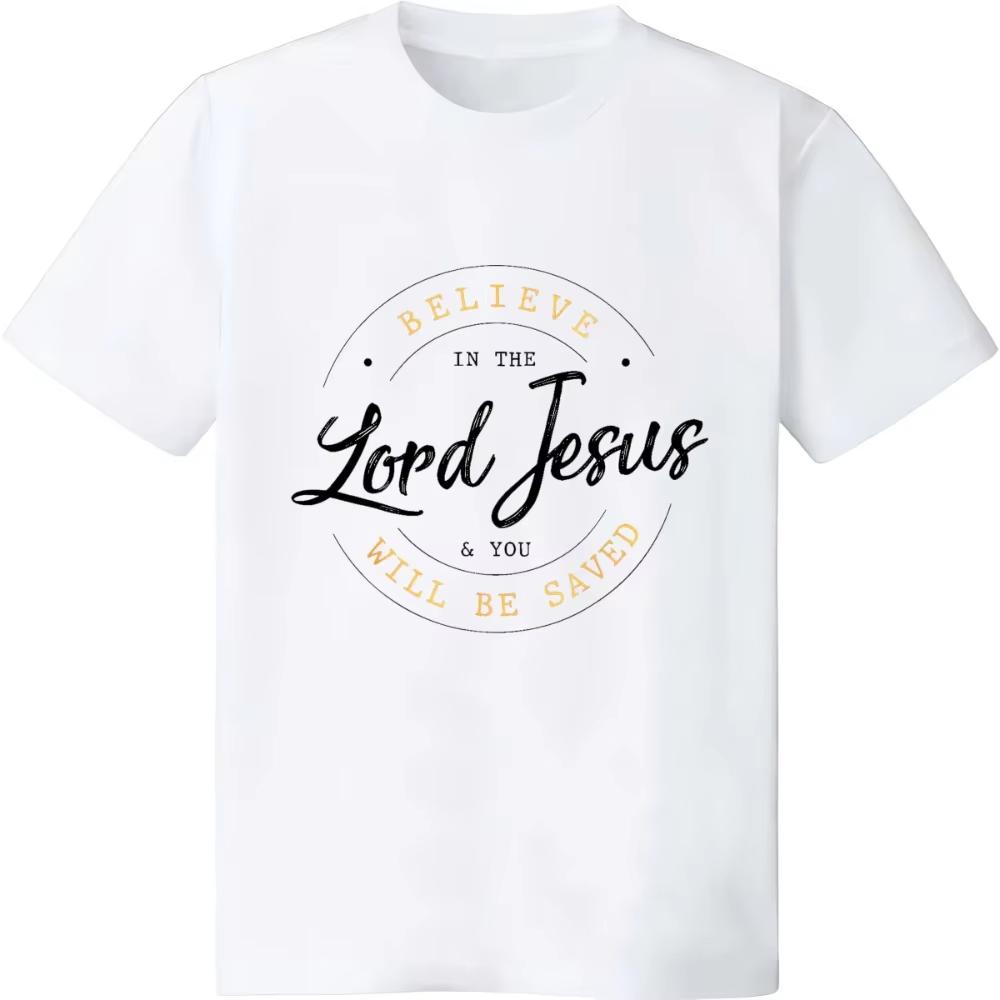 

Cotton Oversize T Shirt Believe in The Lord Jesus and Your Saved Christian Womens and Mens Print Unisex TShirt 4XL