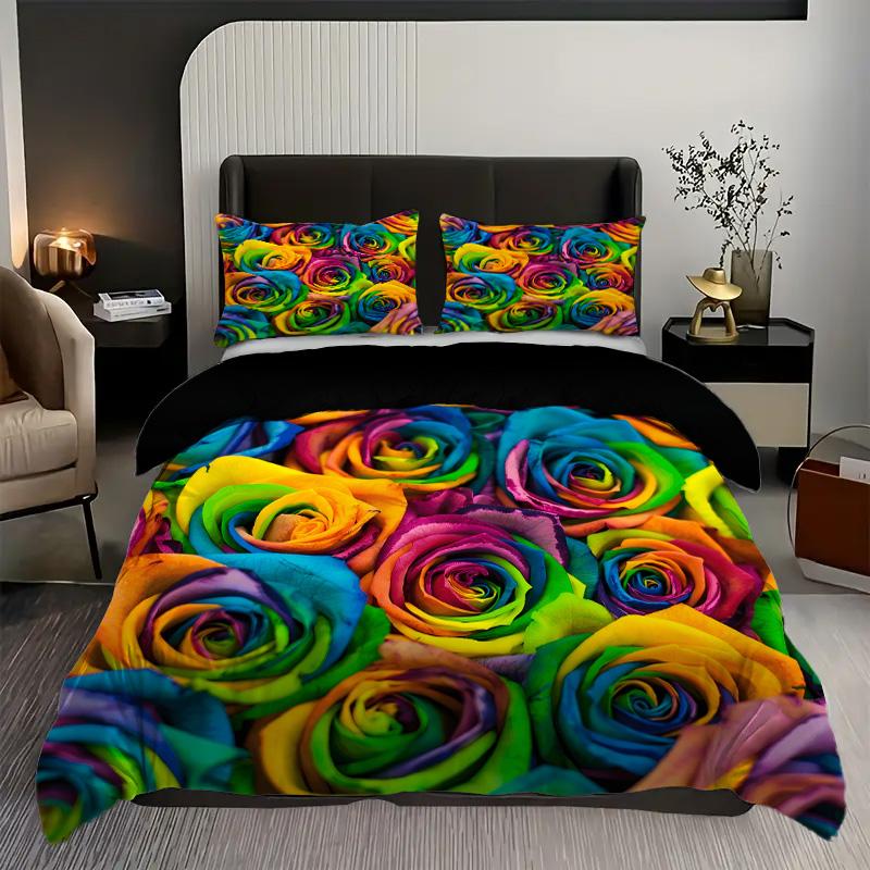Comforter Colorful Rose 3D Printed Luxury Home Textiles Modern Art Style Soft Comfortable Bedding Set